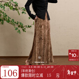 三彩【竹摇清影】2025冬季新款丝绒半身裙印花鱼尾长裙C 咖啡色花卉 S 155/64A