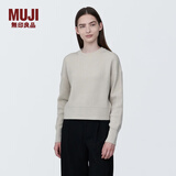 MUJI女式 棱纹编织 圆领短款针织衫 长袖女款 女装 薄款毛衣 燕麦色 M (160/84A)