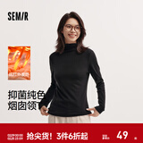 森马（Semir）长袖T恤女冬半高领发热抑菌纯色修身上衣显瘦百搭气质打底衫 黑色90001 M