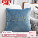 恒源祥抱枕金线绣花抱枕套靠垫套办公室沙发汽车抱枕靠垫套舒适靠垫套 （字母）天空蓝（含芯） 45cm*45cm 枕套
