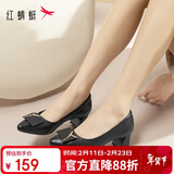 红蜻蜓时尚方扣通勤高跟鞋女士单鞋气质优雅粗跟女鞋WLB33095 黑色 35