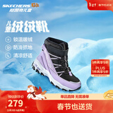 Skechers斯凯奇儿童绒绒靴雪地靴保暖男童棉鞋防寒加绒高帮女童靴660092L 女童/黑色/薰衣草色/BKLV 35