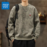 真维斯（Jeanswest）圆领卫衣男春秋季美式复古潮牌上衣男印花百搭休闲长袖套头打底衫 灰绿色 L (105-120斤)
