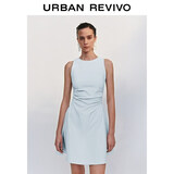 UR春季新款女摩登气质褶皱收腰显瘦无袖连衣裙UYY750030 淡蓝 S