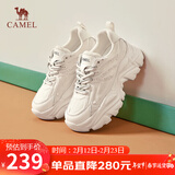 骆驼（CAMEL）老爹鞋女潮酷网布皮面拼接双系带厚底休闲鞋 L24S283079 米白 39