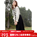 百图betu女装春季新款连衣裙法式条纹拼接长袖连衣裙女2401T66 黑色 S