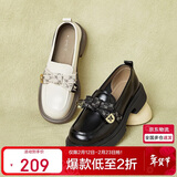 百思图商场同款时尚轻便学院蝴蝶结乐福鞋女单鞋WA399AA4 黑色 35