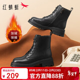 红蜻蜓马丁靴女秋冬保暖厚底英伦风短靴休闲瘦瘦靴WTC43480黑色绒里36