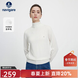 Navigare意大利小帆船女士高领针织衫秋冬款休闲内搭毛衣百搭修身打底衫女 光透白 L 码
