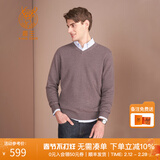 鹿王【全羊绒】羊绒衫男士V领简约商务纯山羊绒打底衫轻薄纯色毛衣 紫咖色（升级款） M 170/88A