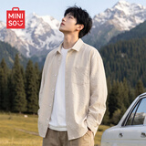 名创优品（MINISO）泡泡纱格衬衫男春秋季美式休闲长袖三防上衣cleanfit衬衣薄款外套 【三防肌理感长袖】燕麦色 M /170(体重100-120斤)