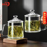 青苹果泡茶杯带盖 无铅玻璃把手水杯玻璃杯商务会议家用350ML两只装