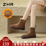 ZHR雪地靴女2025冬新款加绒厚底马丁靴复古短靴保暖棉鞋 EH36A驼色35