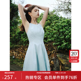 范思蓝恩夏季腰精裙气质收腰无袖背心连衣裙女夏季新款海边度假显瘦裙 浅水蓝-无袖 M
