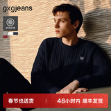 gxgjeans男装 多色基础刺绣绞花保暖圆领毛衣针织衫男25年冬新品 藏青色 L (175)