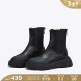 Bella Lily靴子女士短靴切尔西靴黑色牛皮冬季洋气后拉链 黑色（皮里鞋垫） 38