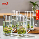 青苹果带把水杯茶杯 扎啤杯啤酒杯 无铅玻璃杯可乐杯饮料杯4只装320ml