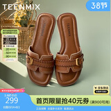 天美意女拖鞋度假优雅凉鞋新款 棕色 37
