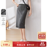尚都比拉时髦气质不对称开叉半身裙都市通勤不规则高腰包臀裙 灰色 M