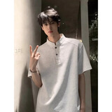 7家优品美式亨利领t恤男士夏季新款简约高级polo短袖7Y15 白灰色 XL