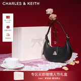 CHARLES&KEITH三角扣新月包腋下包单肩包包女包女友生日情人节礼物CK2-50271205 Noir黑色 S