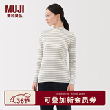 MUJI女式 起毛罗纹编织半高领长袖T恤上衣打底衫女款内搭春秋女装条纹 米白色条纹 M （160/84A）