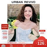 UR【钟楚曦同款】2025夏季新款女装波嬉风蕾丝条连衣裙UYL750037 蓝色条纹 XL