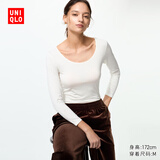 优衣库女装HEATTECH U领T恤/8分袖保暖衣478934 485810 478934/00白色 S