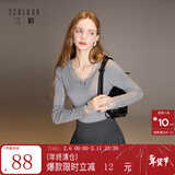 三彩2025冬季新款【抗起球】修身针织衫蕾丝V领打底衫长袖M 矿石灰 M 160/84A