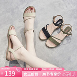 ZHR则则凉鞋女一字带罗马风轻便外穿女鞋小清新露趾搭扣坡跟鞋子女 J189 米色 36