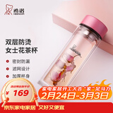 希诺（heenoor）双层玻璃杯家用女士带滤网个性潮流清新花茶杯隔热防烫便携水杯 水晶粉300ml