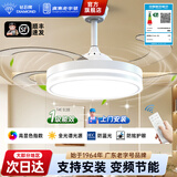 钻石牌（DIAMOND）风扇灯一体吊扇隐形扇变频led吊灯客厅灯饰餐厅灯卧室一级能效YY [全光谱]吊杆42寸变频双控/百搭双圆