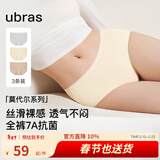 ubras【莫代尔】高弹织带内裤女士抑菌舒适中腰三角裤柔软透气(3条装) 椰青灰色+瓷月几色+奶酪黄色 3条 M