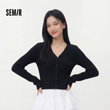 森马（Semir）针织开衫女夏短款修身纯色花边V领正肩衣服叠穿上衣101325106002