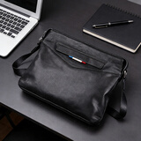澳懿男士包包单肩包男头层植鞣牛皮休闲商务真皮斜挎背包大容量韩版 大号黑色款【牛皮肩带】