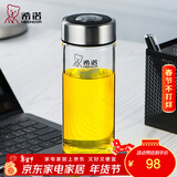 希诺（heenoor）玻璃杯男女士单层加厚大容量办公家用透明杯子便携带盖泡茶水杯 本色（带滤网）530ml