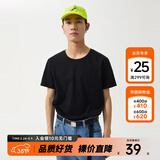 美特斯邦威短袖t恤男款夏季纯白上衣休闲纯色简约基础圆领打底衫纯棉内搭衣 正黑 S 165