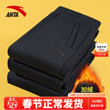 安踏加绒运动裤子男裤秋冬季加厚保暖针织直筒裤跑步健身休闲长裤卫裤 【top冬季加绒直筒裤-拉链口袋】基础黑 M /170 适合100-120斤