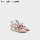 CHARLES&KEITH亮钻一字带尖头包头复古高跟凉鞋婚鞋子女鞋生日礼物CK1-61720199 Nude肉色 34
