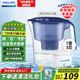 飞利浦（PHILIPS）净水壶 滤水壶 过滤水壶 家用净水器 厨房自来水过滤器 滤水器 过滤器滤芯 便携净水杯 AWP2814 3月装【1壶3芯】AWP2814蓝
