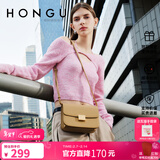 红谷包包女包新款牛皮单肩包时尚斜挎包小方包相机包情人节礼物 浅卡其