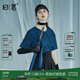 日着原创设计女装2024夏季新款简约短袖上衣残月植绒印花T恤 残夜蓝 XL