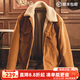 马登工装美式复古灯芯绒棉服夹克男仿羊羔毛秋冬保暖外套男士加厚棉衣 姜黄色 L