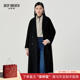 深呼吸DEEP BREATH女装翻领中长款过膝羊毛双面呢子大衣外套女A400619 黑 L (4)