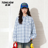 唐狮（TonLion）长袖衬衫女装春秋季韩版潮流开衫外套格子衬衣宽松百搭女士上衣服