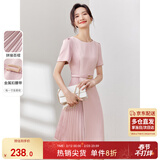 尚都比拉设计感拼接连衣裙夏季高级感气质百褶裙小个子中长裙子 粉陶色 S