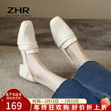 ZHR乐福鞋女一脚蹬真牛皮粗跟单鞋懒人鞋方头舒适英伦皮鞋女BL66米40
