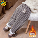 G.duck童装女童裤子秋冬加绒儿童毛呢裤加厚保暖宝宝卫裤春秋女孩格子裤 兔子咖色【加绒】 100 建议90-100cm3-4岁