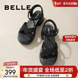 百丽（Belle）满钻条带繁星休闲凉鞋女商场款厚底凉鞋A9S2DBL4 黑色 35 (225mm)