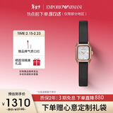 EMPORIO ARMANI阿玛尼手表女士 镶钻方表盘皮带石英表 情人节礼物送女友AR11248